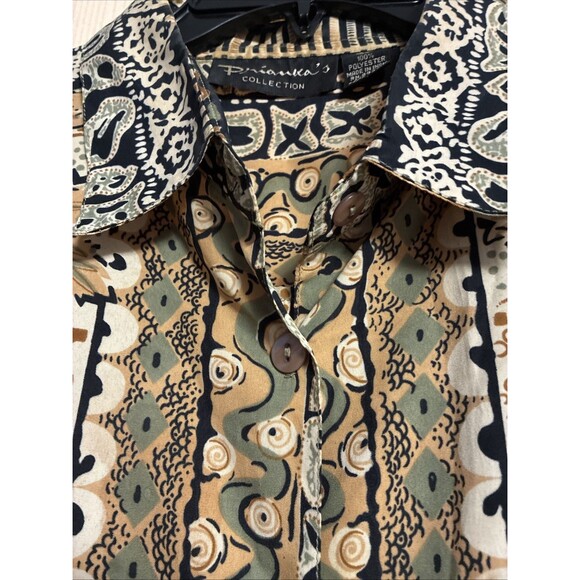 Prianka’s Womens Button Front Top Shirt 2X Multicolor Animal Print Short Sleeve - Picture 4 of 7
